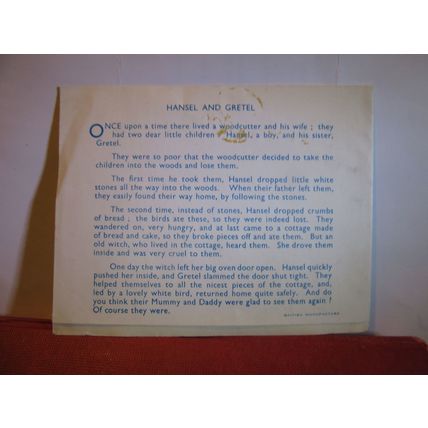 LITTLE ONE YEAR OLD, VINTAGE paper BIRTHDAY GREETINGS CARD, HANSEL & GRETEL #