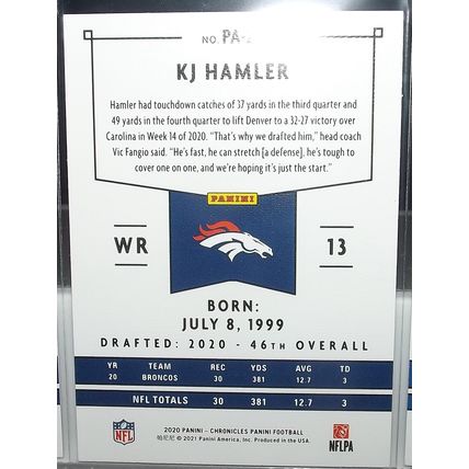 2020 Chronicles K.J. HAMLER (Broncos) Panini Rookie Card #PA-25