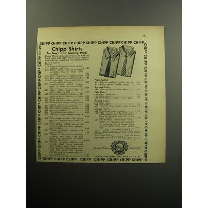 1957 Chipp Shirts Advertisement - Chipp Shirts for Town and Country wear