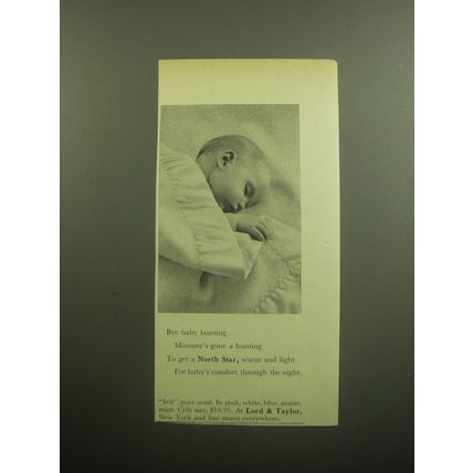 1958 North Star Iris blanket Ad - Bye baby bunting Mommy's gone a hunting