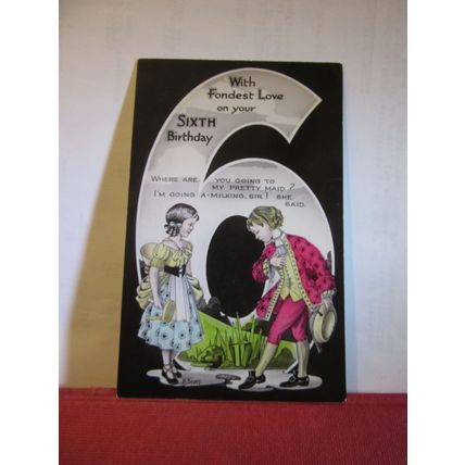 YOUR SIXTH BIRTHDAY used vintage postcard RP by Wildt & Kray 1934 pm =