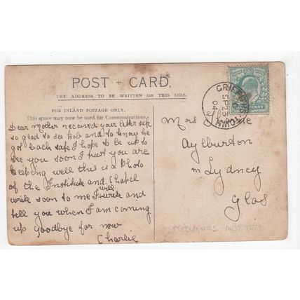 The Mechanics Institute Griffithstown Damaged RP Postcard 1904 Monmouthshire