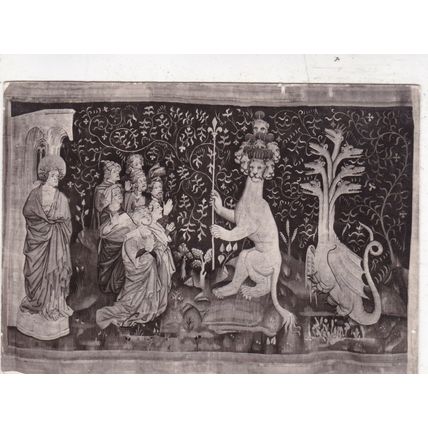 Tapisserie L'Apocalypse Adoration du Leppard Real Photo Postcard posted 1964 VGC