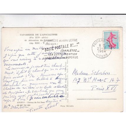 Tapisserie L'Apocalypse Adoration du Leppard Real Photo Postcard posted 1964 VGC