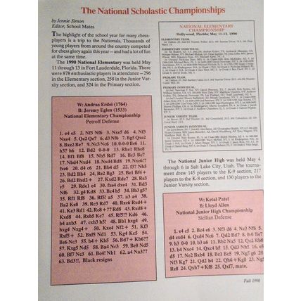 School Mates, Fall 1990 - Magazine for Chess Beginners