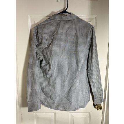 WOMENS Port Authority Long Sleeve Plaid Button Up Shirt Grey W/Purple Leaf Sz M