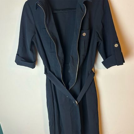 Roz & Ali Black Shirt Dress Knee Length 3/4 Long Sleeve Zip, Pockets Sz 6 Belted