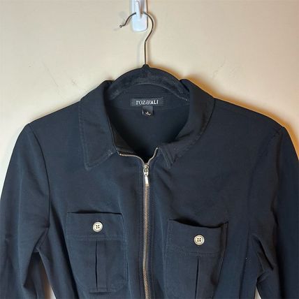 Roz & Ali Black Shirt Dress Knee Length 3/4 Long Sleeve Zip, Pockets Sz 6 Belted