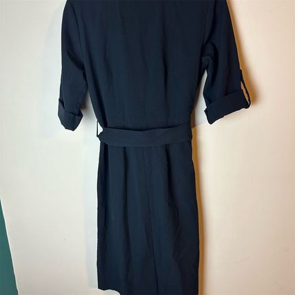 Roz & Ali Black Shirt Dress Knee Length 3/4 Long Sleeve Zip, Pockets Sz 6 Belted