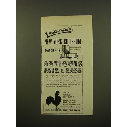 1961 New York Coliseum Antiques Fair & Sale Advertisement