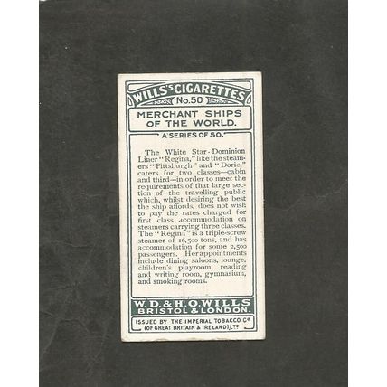 Wills Merchant Ships of the World 1924 #50 TSS Regina White Star Line
