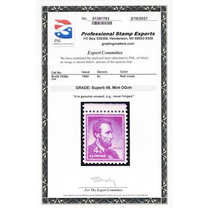1036a, Mint Superb NH 4¢ - With Graded 98 PSE Certificate - Stuart Katz