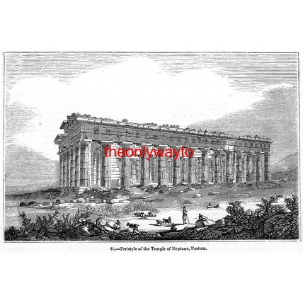 Temple Of Neptune (1), Paestum, Illustration (Print), 1850, Modern Reproduction