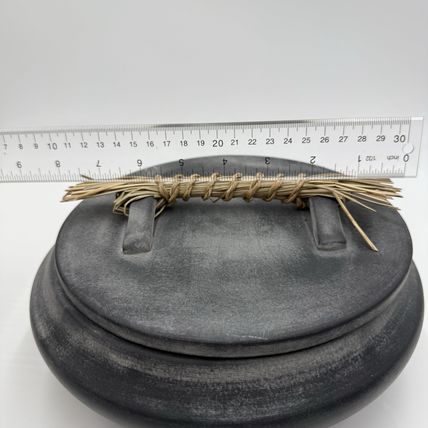 Anthropologie Mozu Trinket Dish Large Black Matte Ceramic Covered Vase