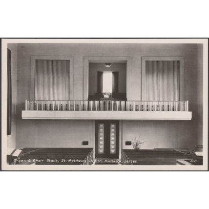 Organ & Choir Stalls, St Matthew's Church, Millbrook, Jersey, c.1950s - RA RPPC