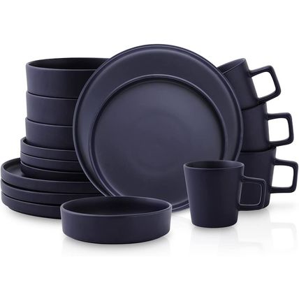 Stone Lain Cleo Modern Stoneware 16-Piece Dinnerware Set, Plates and Bowls Set,