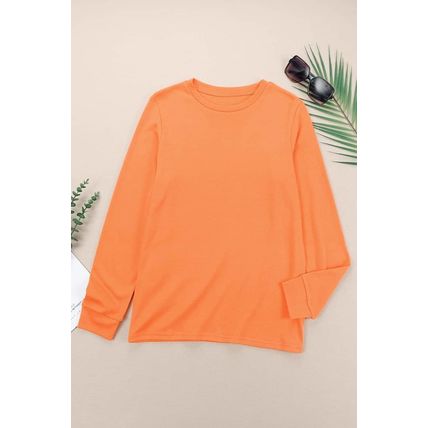 Orange Plain Crew Neck Long Sleeve Top