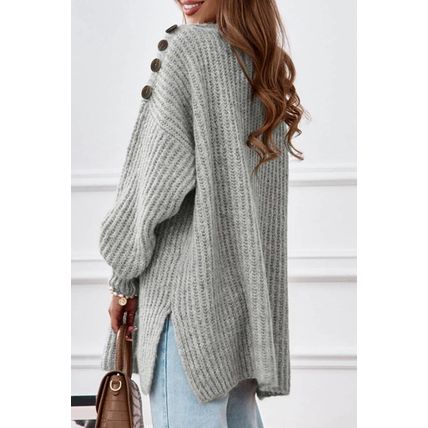 Gray Buttoned Drop Shoulder Oversized Sweater