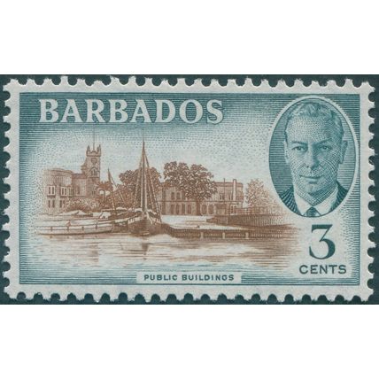 Barbados 1950 3c. reddish brown & blue-green SG273 unused