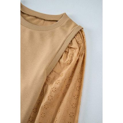 Pale Khaki Solid Patchwork Sleeve Round Neck Sweatshirt
