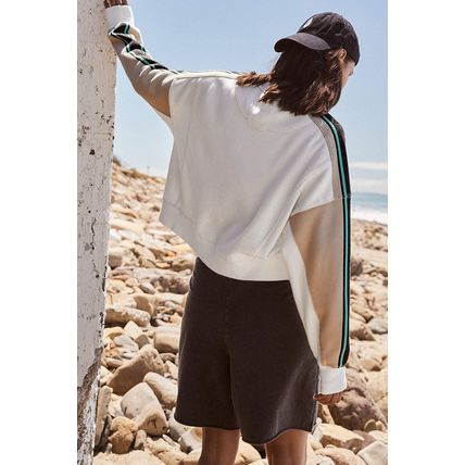White Striped Color Block Exposed Seam Loose Active Sweatshirt