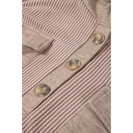 Dark Brown Flap Pocket Patchwork Corded Drawstring Hoodie