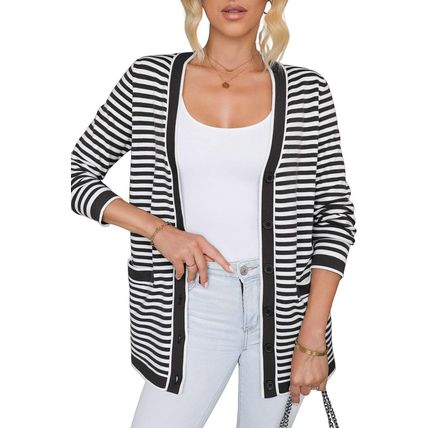 Black Stripe Long Sleeve Button up Tunic Cardigan