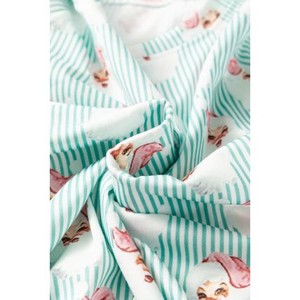 Green Santa Claus Striped Print Loose Fit Two Piece Lounge Set