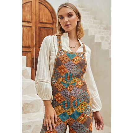 Multicolour Boho Floral Print Crossed Straps Ankle-length Jumpsuit