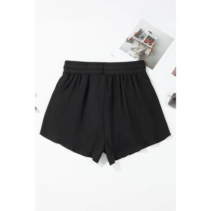 Black High Waisted Drawstring 2-in-1 Side Pocket Color Block Bikini Shorts