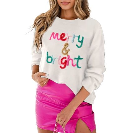 White Merry & Bright Round Neck Casual Sweater