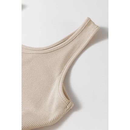 Beige Scoop Neck Ribbed Bodice Pleated Sleeveless Long Dress