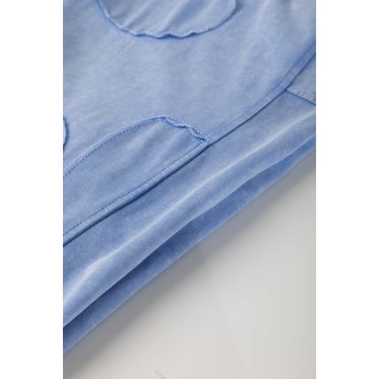 Sky Blue Mineral Wash Flower Patchwork Mini T Shirt Dress