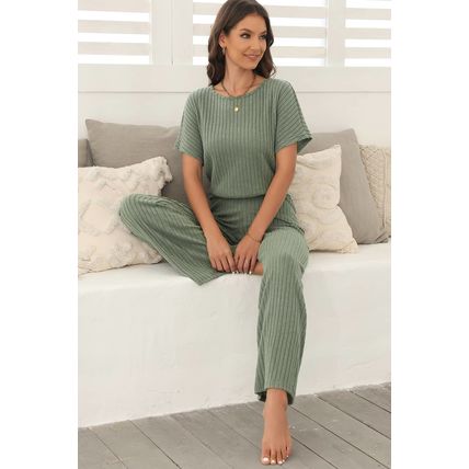 Laurel Green Ribbed Keyhole Short Sleeve Wide Leg Jumpsuit