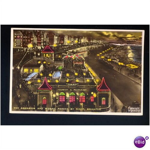 Sussex BRIGHTON Aquarium/Marine Parade Moonlight Postcard by Wardell