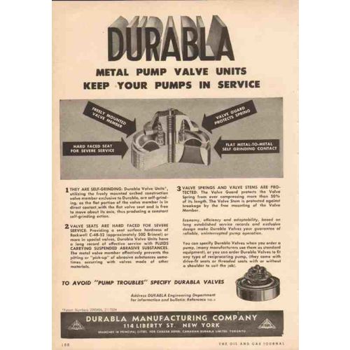 durabla mfg company 1950 metal pump valve units service oil vintage ad