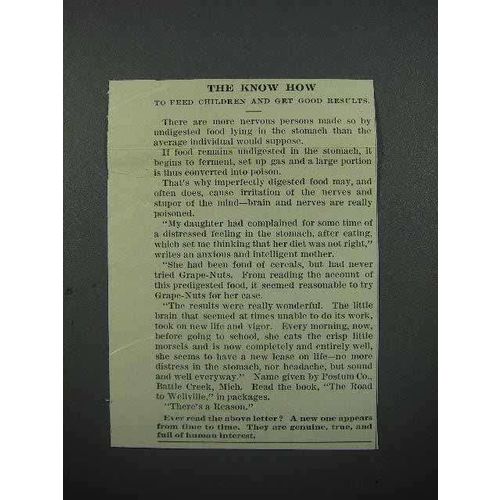 1913 Postum Grape-Nuts Cereal Ad - The Know How