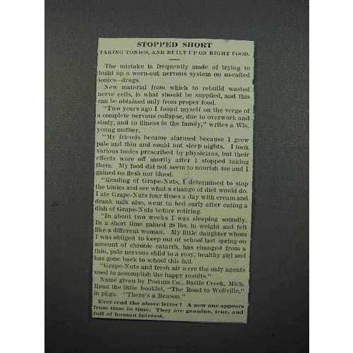 1913 Postum Grape-Nuts Cereal Ad - Stopped Short