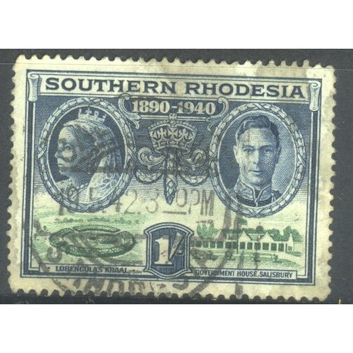 Southern Rhodesia 1940 - SG60 - 1/- blue/green - Queen Victoria and KGV1 - used
