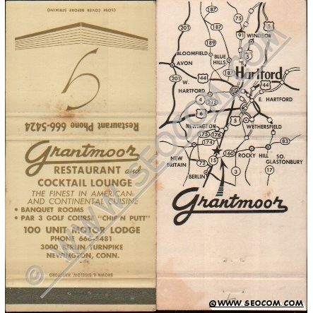 CT Newington Matchcover Grantmoor Restaurant & Cocktail Lounge 100 Unit Mo~1561