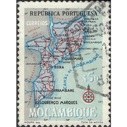 MOZAMBIQUE, Map of Mozambique, blue 1954, 50c, #2