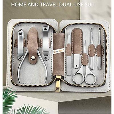 8Pcs Manicure Pedicure Nail Care Set Cutter Clippers Kit PU Case Mens Ladies