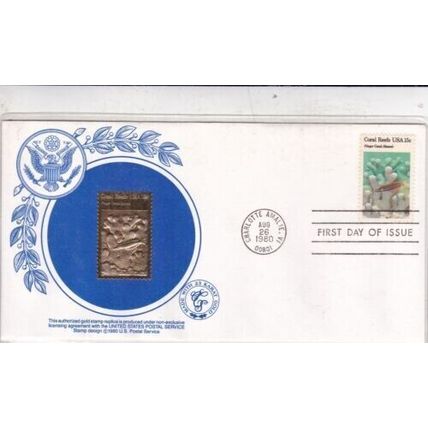 United States 1980Coral Reeds 23 karat Gold FDC Charlotte Amalie VI cancel VGC