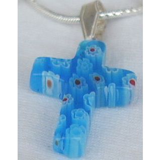 Blue flowers black and red spots-morano Cross