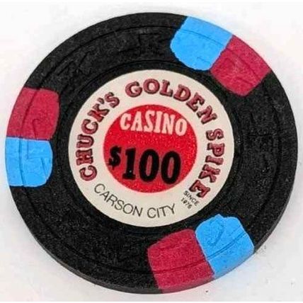 Chuck's $100. Golden Spike Casino Chip - 1976 - Carson City, Nevada