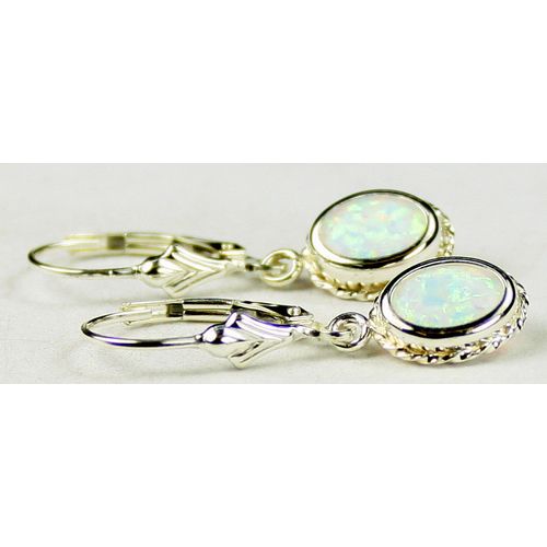 Created White Opal, 925 Sterling Silver Leverback Rope Earrings, SE006