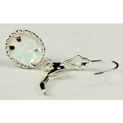 Created White Opal, 925 Sterling Silver Leverback Rope Earrings, SE006