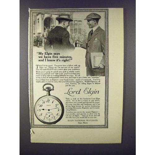 1913 Elgin Lord Elgin Watch Ad - We Have Five Minutes