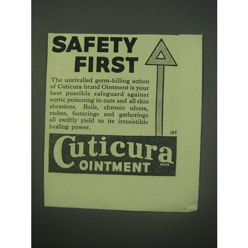 1940 Cuticura Ointment Ad - Safety First