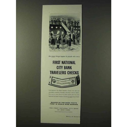 1960 First National City Bank Travelers Checks Ad